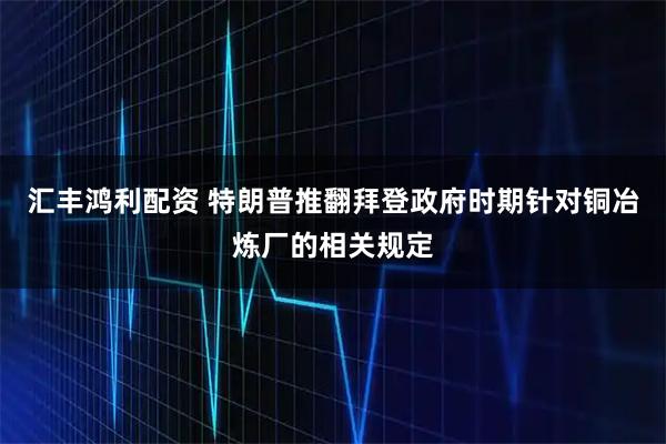 汇丰鸿利配资 特朗普推翻拜登政府时期针对铜冶炼厂的相关规定